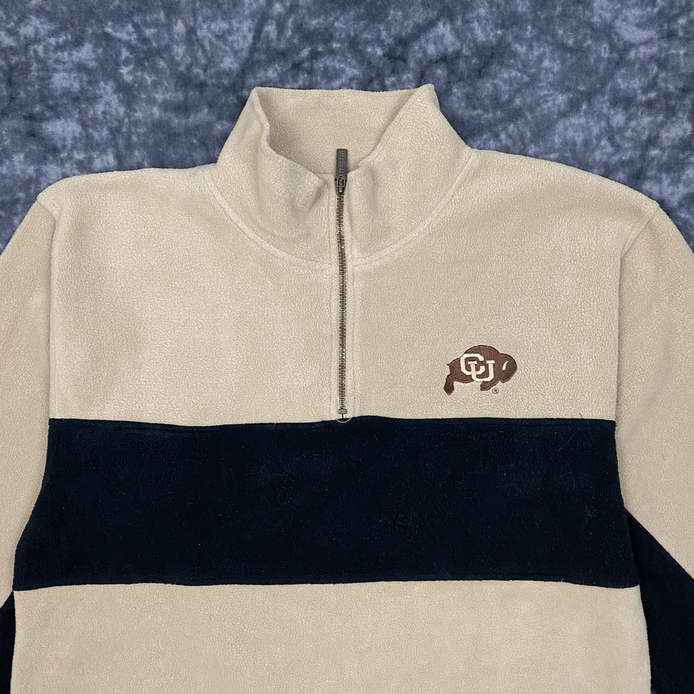 Colorado Buffaloes Starter Fleece Jacket Mens Size L Beige Striped Retro Logo - Picture 3 of 11
